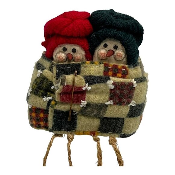 Snowman Bundle Up Buddies Ice Skates Shelf Sitters Folk Art 3.5 in Vintage - Picture 2 of 6